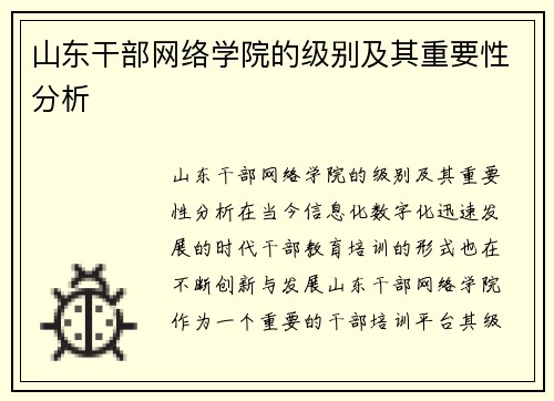 山东干部网络学院的级别及其重要性分析